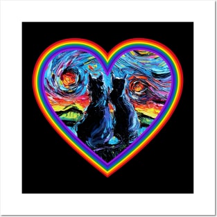 van Gogh's Cats in a rainbow heart Posters and Art